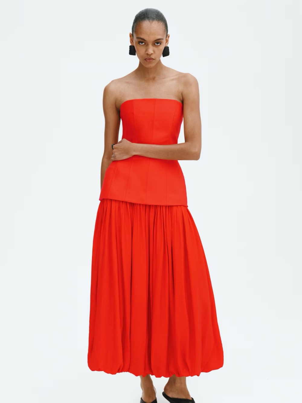H&M Bright Red Bustier Maxi Dress